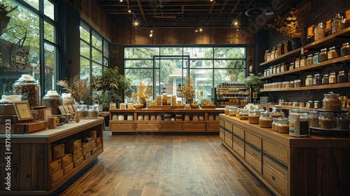 A specialty tea shop, with loose leaf teas and teaware elegantly displayed, inviting a sensory journey through aromas and flavors from around the world.