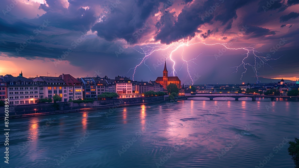 Naklejka premium Thunderstorm lightning over the city
