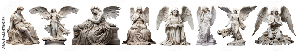 Fototapeta premium Angel statue collection png cut out element set