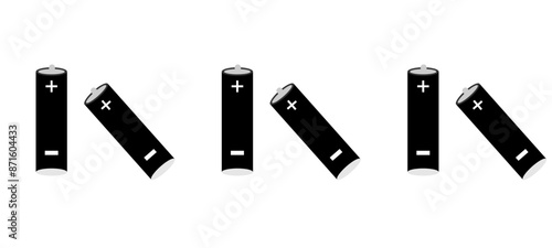 AA batteries, Black cylinder alkaline with plus and minus isolated on white background.