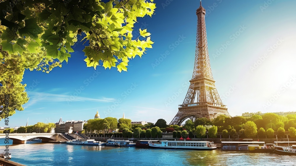 Obraz premium Eiffel Tower and Seine River in Paris, France