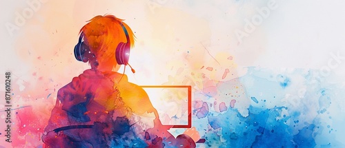 A person ignoring their surroundings due to intense gaming, watercolor, bright colors, lifelike photo