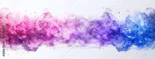 wide horizontal colorful smoke effect background banner with purple pink and and blue color mixed watercolour texture in white background