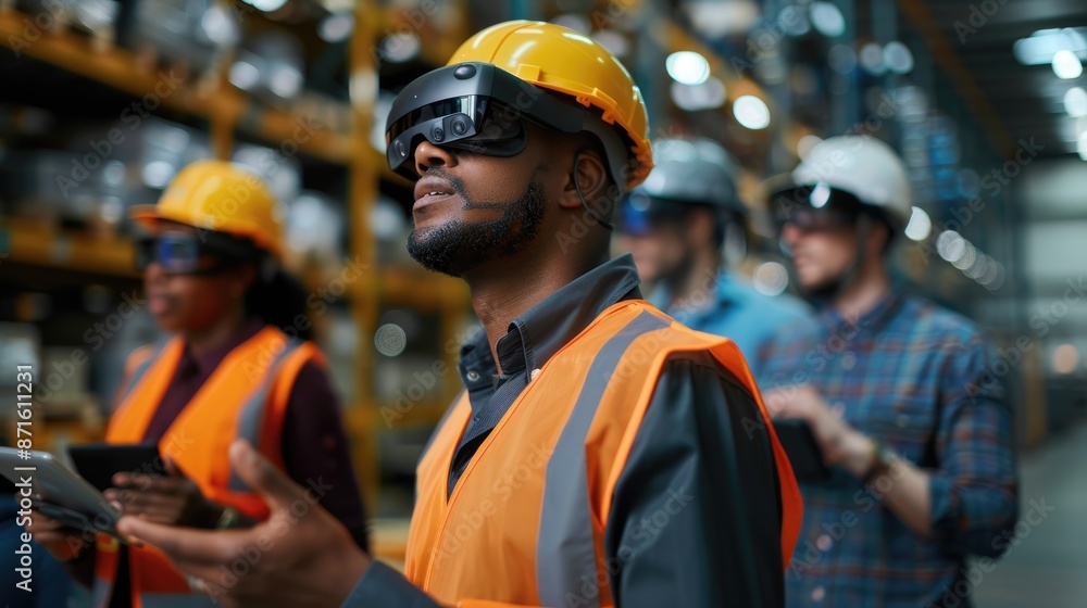 Futuristic Logistics Management Team Using AR Glasses and Smart Tablets in Warehouse Futuristic Logistics Management Team Using AR Glasses and Smart Tablets in Warehouse