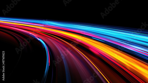 A colorful streak of light is shown on a black background