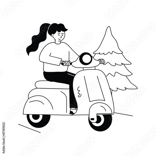 A girl riding scooter in summer season, vector illustration
