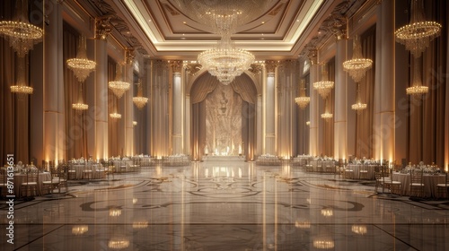 A large, empty ballroom with a shiny, modern design