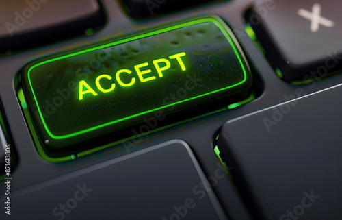Green glowing key with the word 