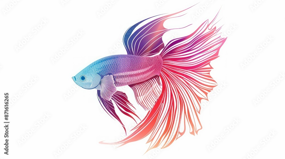 Fototapeta premium A beautiful and elegant betta fish logo with flowing fins and intricate scales. Brightly colored lines on a white background.