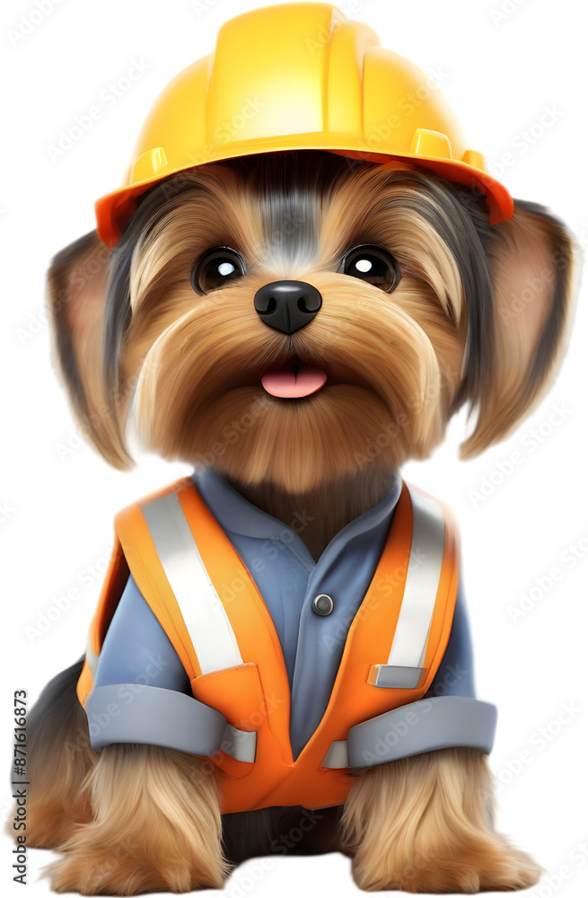 Adorable puppy dons tiny construction worker outfit. Adorable puppy dons tiny construction worker outfit.