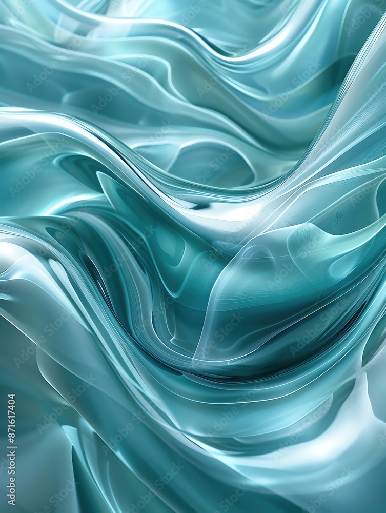 Obraz premium Abstract waves in shades of teal and aqua, creating a calming background, ample copy space
