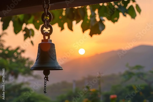 Temple bell ringing at sunrise, illustrating the awakening effect of religion