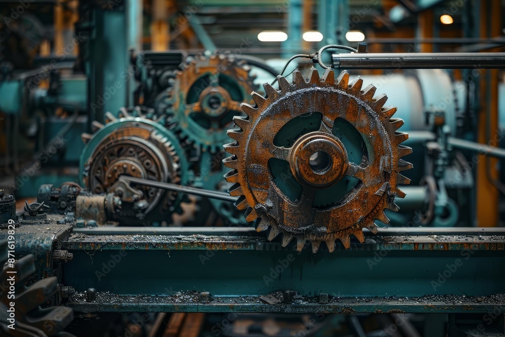 Severed connection between gears, machinery breakdown, industrial scene Severed connection between gears, machinery breakdown, industrial scene
