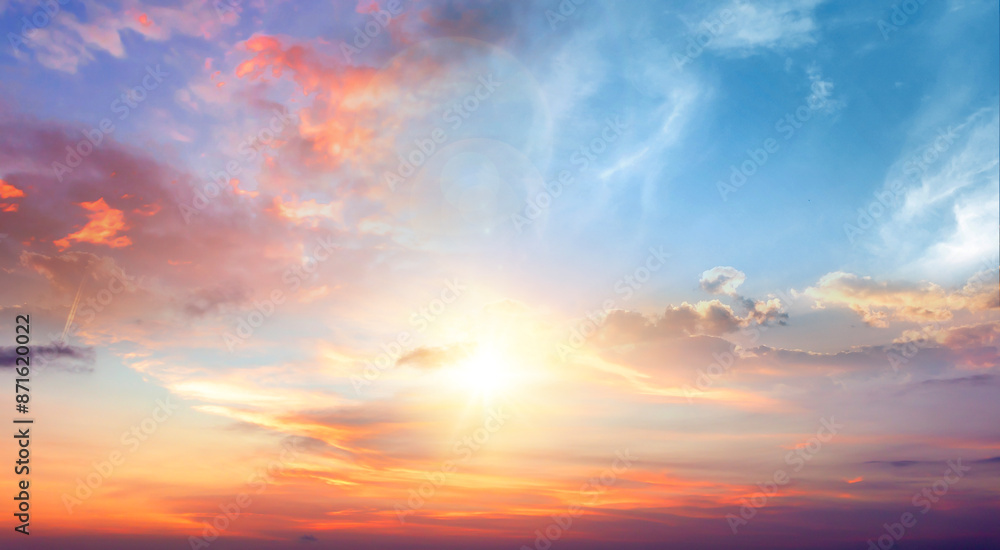 Fototapeta premium sunrise with strong color clouds light rays and other atmospheric effect