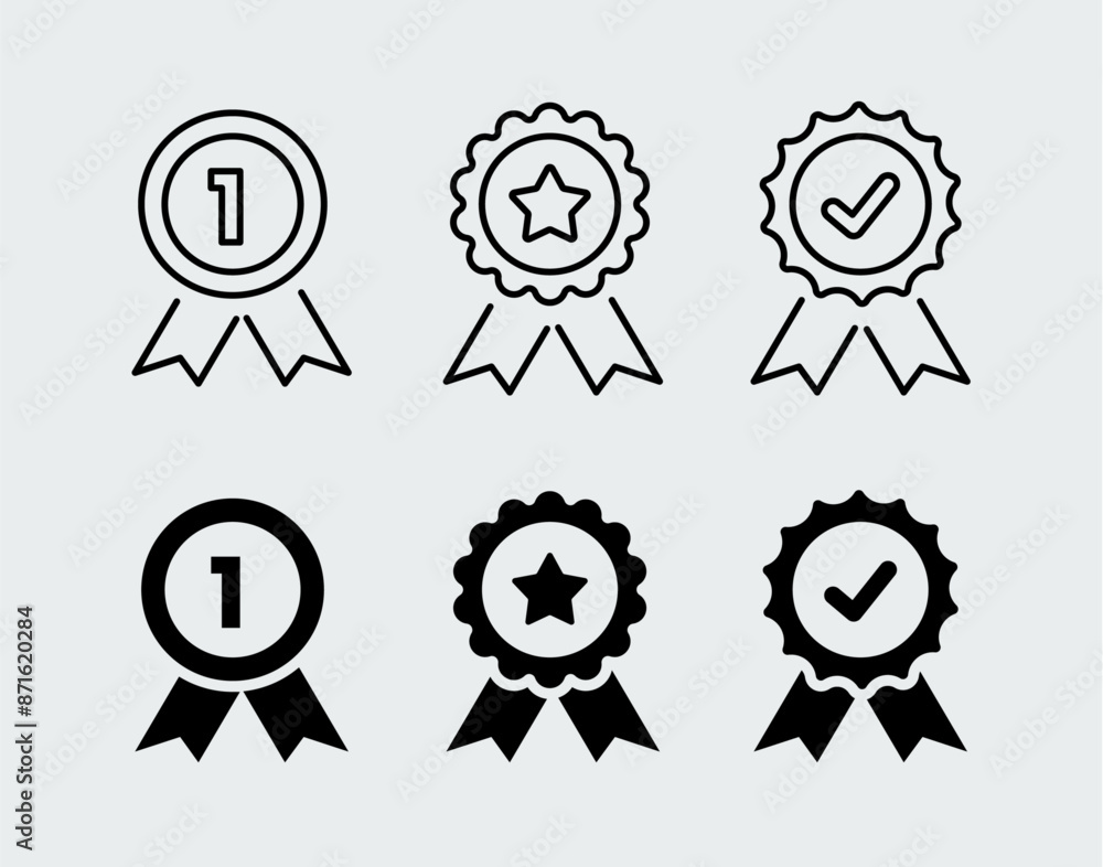 Medal, Certified, Approved, Badges icon set. Easy editable vector design. Medal, Certified, Approved, Badges icon set. Easy editable vector design.