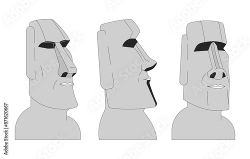 Group of Moai statues black and white 2D line cartoon objects set. Easter island sculptures isolated vector outline items collection. Heritage. Ancient monuments monochromatic flat spot illustrations