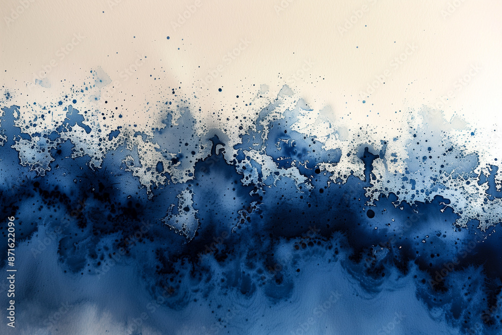 Obraz premium abstract blue and white watercolor painting with splashes and gradients on white paper background with empty space for text.