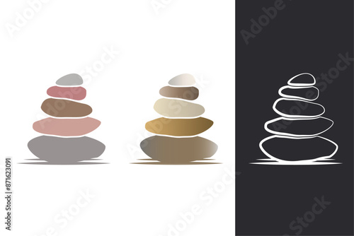 Set of rock balance stone logo for Balance rocks logotype concept. Smooth pebble signs set for spa, wellness, beauty salon designs