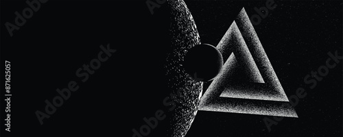 Stars and exoplanet in outer space. Futuristic landscape, with noise texture . Night landscape with starry sky .Vector illustration