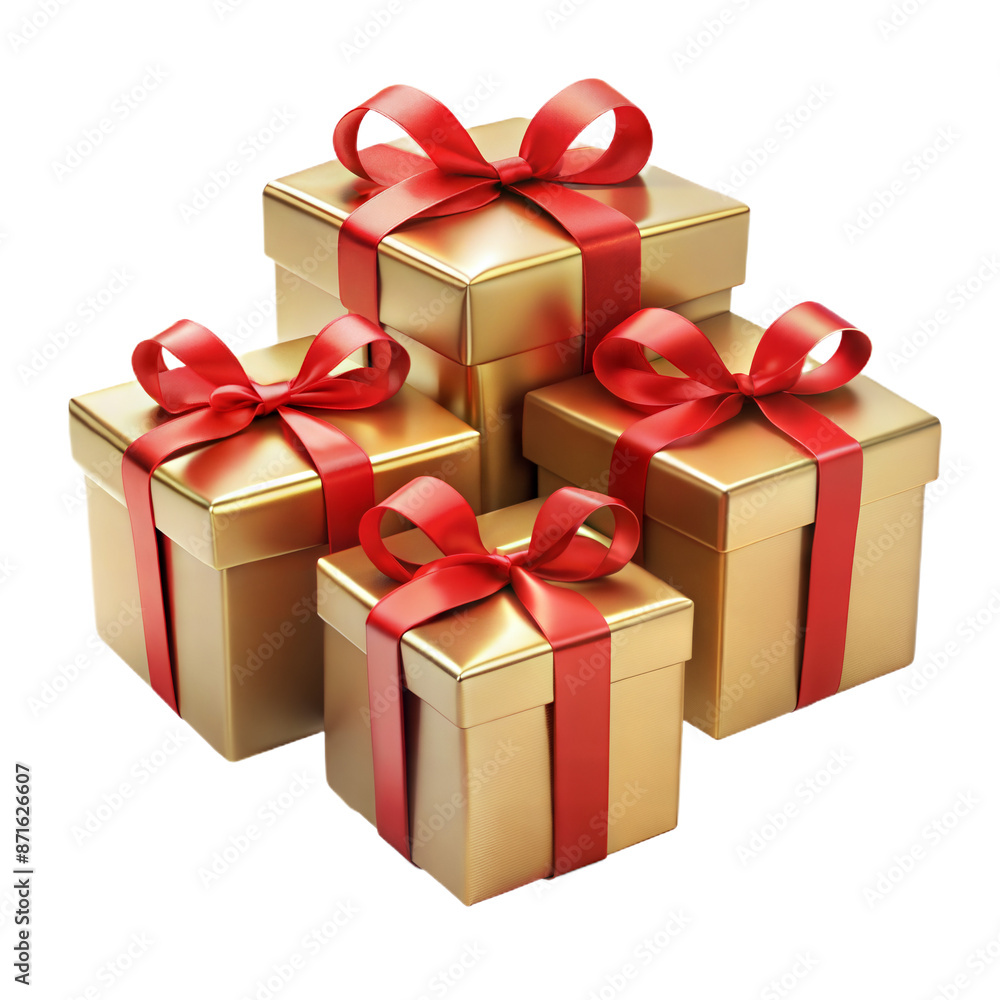 premium golden Christmas Gift boxes isolated, White background. Hyper-realistic premium golden Christmas Gift boxes isolated, White background. Hyper-realistic