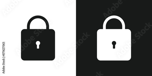 Lock black and white flat icon set vector