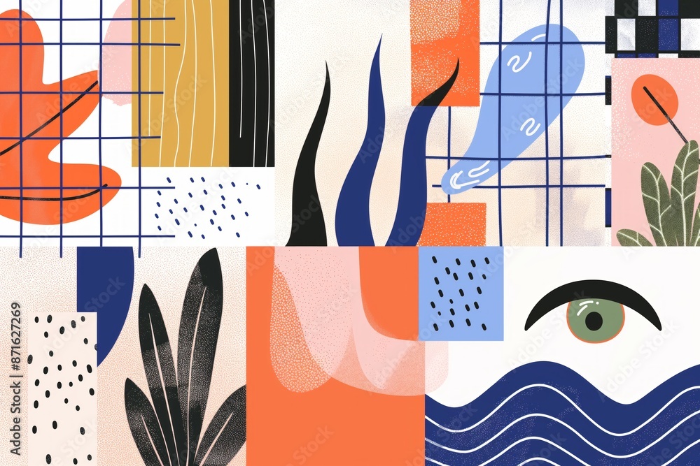 Fototapeta premium Abstract geometric design with modern elements vibrant colors and organic lines in minimalist style