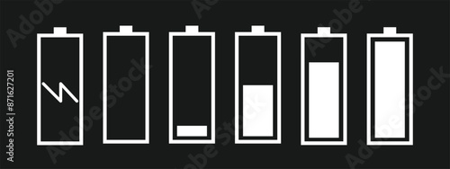 Battery charge power flat icon set for apps and website. Vector