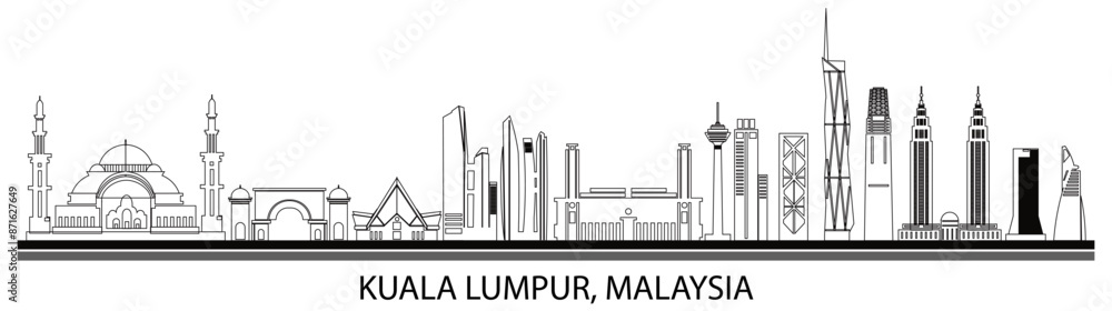 Obraz premium Outline Skyline panorama of city of Kuala Lumpur, Malaysia - vector illustration 