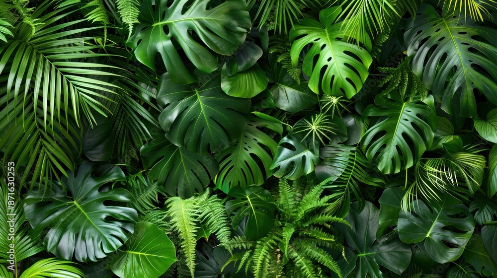 Lush Green Tropical Plants and Bushes with Monstera and Palm Lush Green Tropical Plants and Bushes with Monstera and Palm