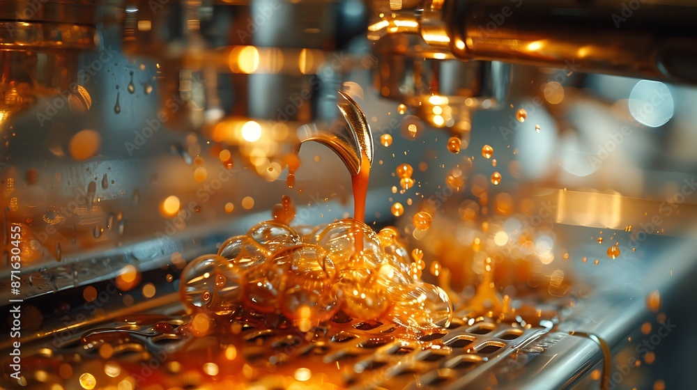 Close-up of a barista cleaning the group head of an espresso machine, showcasing the reflective metal and the detailed scrubbing motion. Background features a slightly blurred cafe environment, Close-up of a barista cleaning the group head of an espresso machine, showcasing the reflective metal and the detailed scrubbing motion. Background features a slightly blurred cafe environment,
