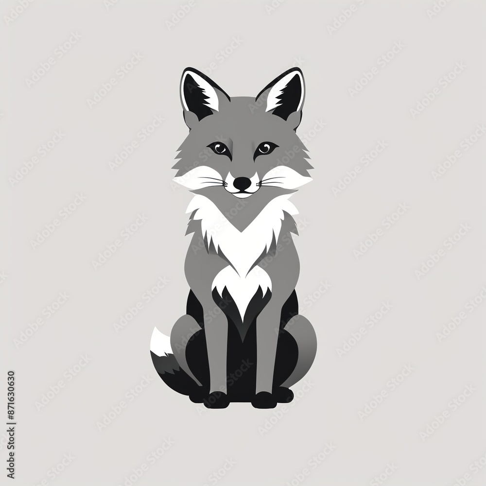 Obraz premium Majestic Fox Icon in Monochrome Vector Art