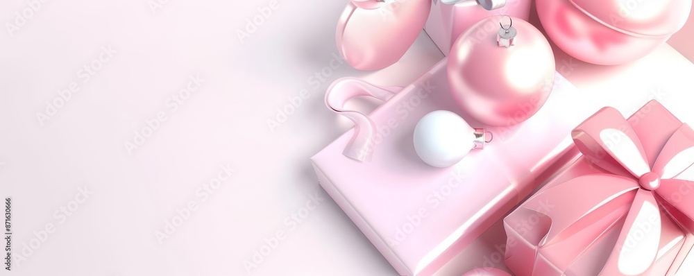 Pink gift boxes with ribbon and ornaments on a white background. Pink gift boxes with ribbon and ornaments on a white background.