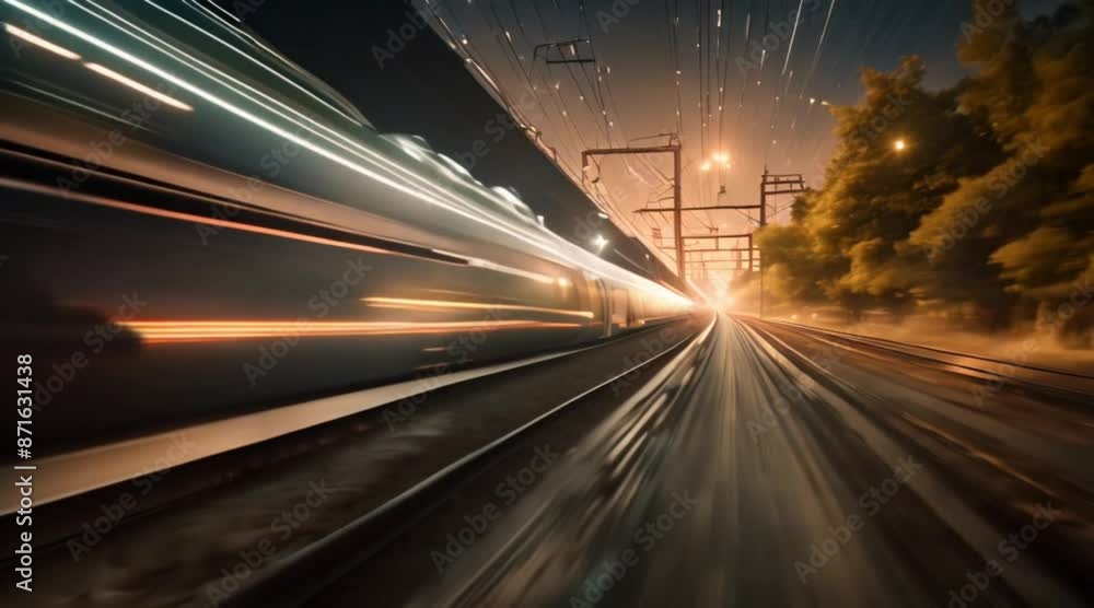 A train is traveling down a track with a blurry background A train is traveling down a track with a blurry background
