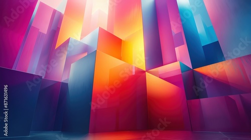 Fototapeta Naklejka Na Ścianę i Meble -  Vibrant geometric shapes with dynamic lighting, ample copy space
