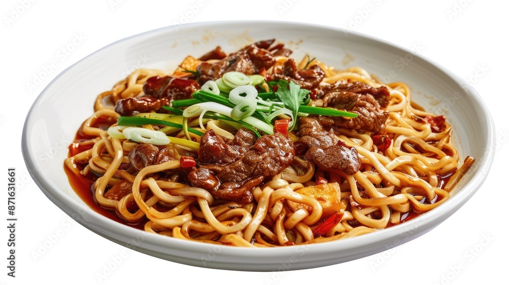 spaghetti meat with vegetables on a white background spaghetti meat with vegetables on a white background