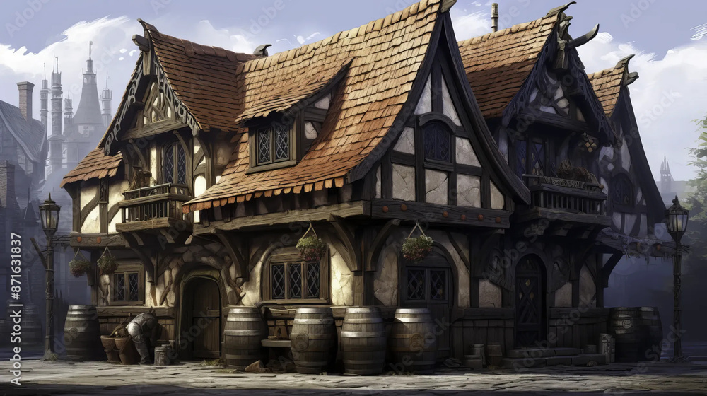 tavern, exterior, city, fantasy, medieval, building Fantasy wallpaper, rpg landscape tavern, exterior, city, fantasy, medieval, building Fantasy wallpaper, rpg landscape