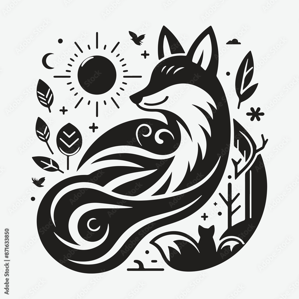 Obraz premium Majestic Fox Silhouette Vector: High-Quality Wildlife Illustration