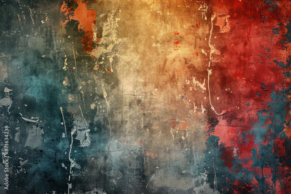 Obraz premium A colorful, abstract painting with splatters of paint on a wall