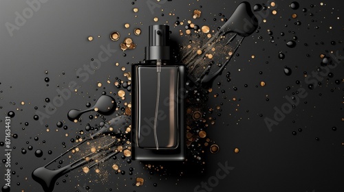 Dynamic composition of modern Black Friday discounts and coupons presented with realistic graphic elements representing perfume on a dark background