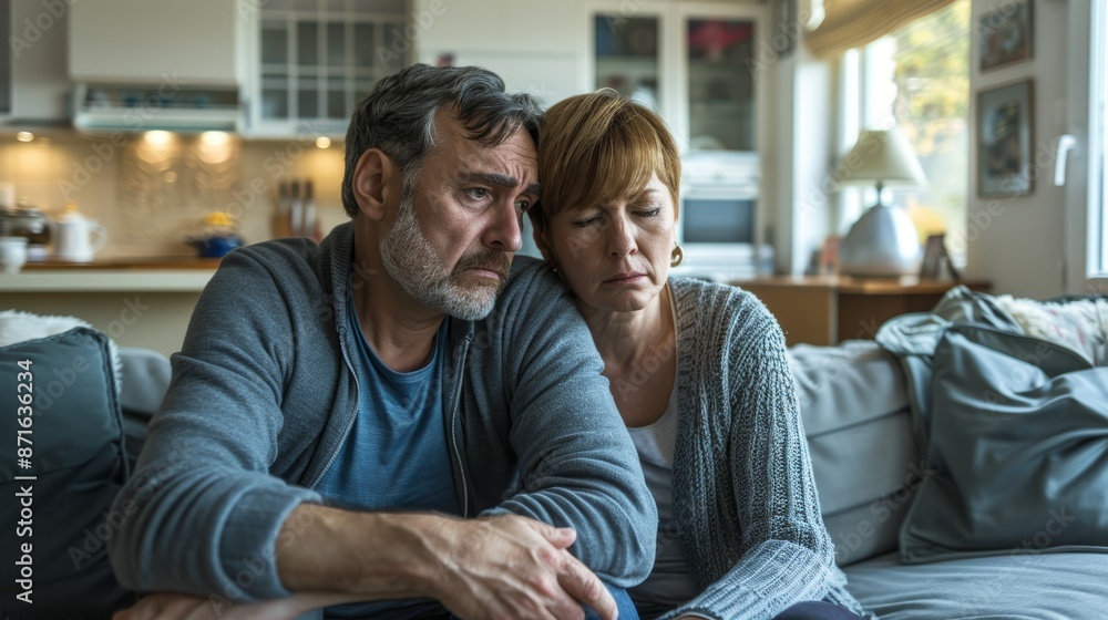 Depressed, angry senior couple argue on couch, split, infidelity, and stress. Violence, mental illness, home, and separation with crisis or retirement Depressed, angry senior couple argue on couch, split, infidelity, and stress. Violence, mental illness, home, and separation with crisis or retirement