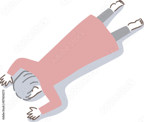 うつ伏せで倒れているシニアの女性のイラスト素材
