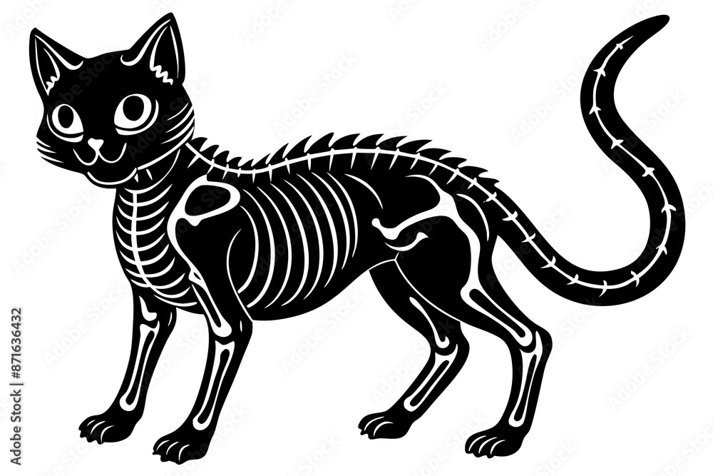 Obraz premium skeleton black cat silhouette vector illustration