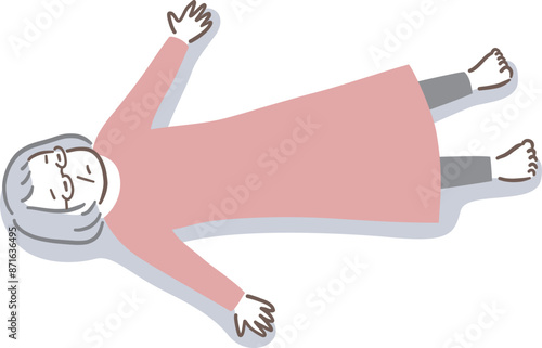 仰向けで寝ているシニアの女性のイラスト素材