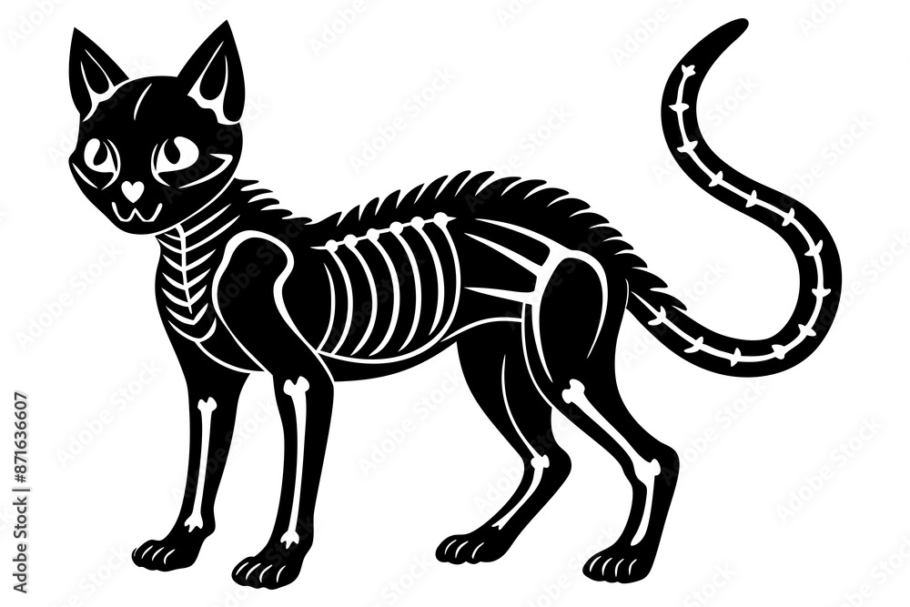 Obraz premium skeleton black cat silhouette vector illustration