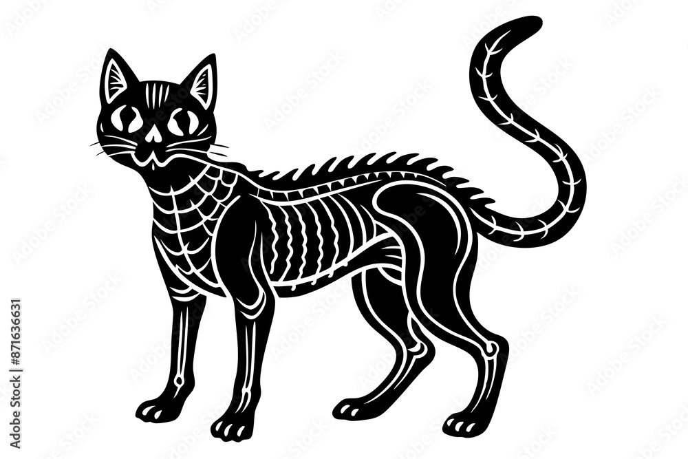 Obraz premium skeleton black cat silhouette vector illustration