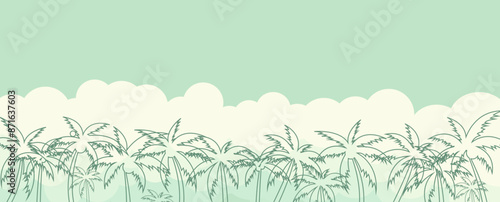 Abstract beach with palm trees and blue ocean. Vector art.