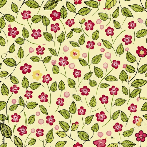 seamless pattern of tiny floral buds and leaves, Generative AI