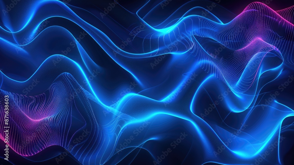Abstract blue neon background with gentle waves, ideal for sophisticated and modern digital designs Abstract blue neon background with gentle waves, ideal for sophisticated and modern digital designs
