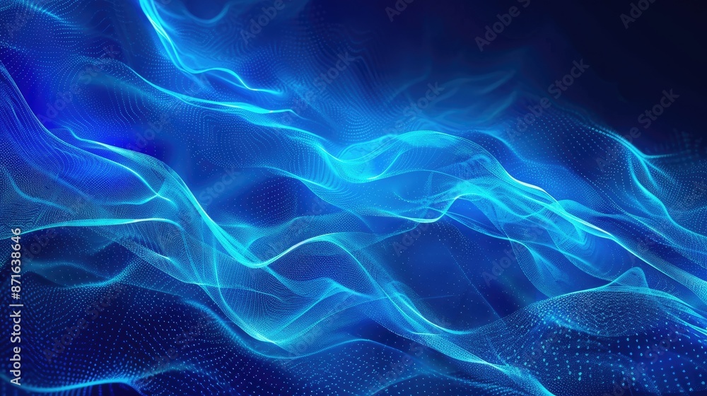 Fototapeta premium Abstract blue neon illustration background with gentle waves, perfect for serene digital designs