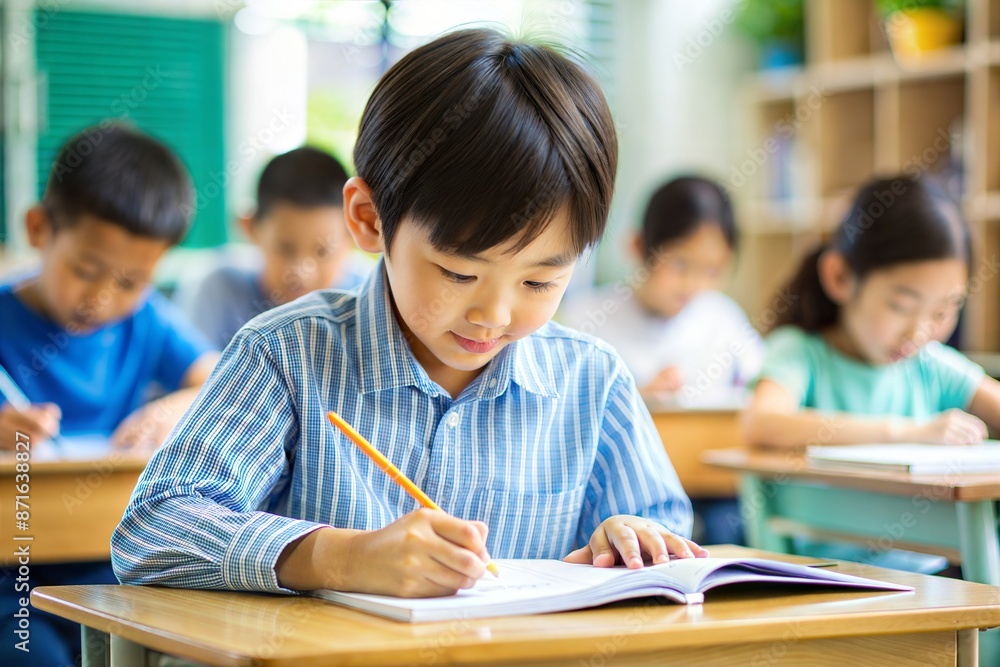 Asian student boy studying in classroom
Asian student boy studying in classroom